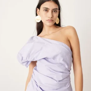 ASOS Edition One Shoulder Ruched Lilac Maxi