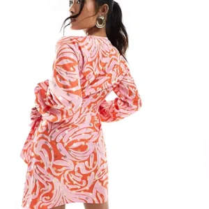 Never Fully Dressed Petite Metallic Wrap Mini Dress Pink & Orange