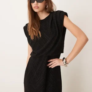 Vila Reversible Black Maxi Dress with Padded Shoulders