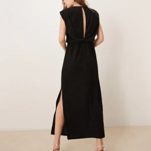 Vila Reversible Black Maxi Dress with Padded Shoulders