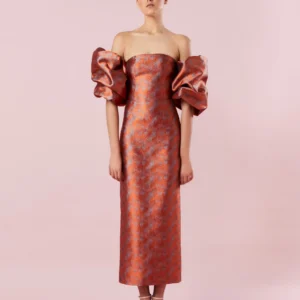 Redondo Copper/Orange Strapless Midi Dress