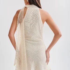 Meshki Aubriella Sequin Halter Mini Dress with Tie