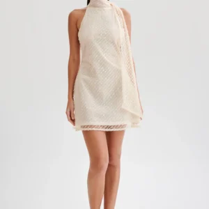 Meshki Aubriella Sequin Halter Mini Dress with Tie