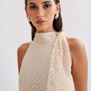 Meshki Aubriella Sequin Halter Mini Dress with Tie