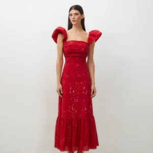 Redondo Flared Red Cotton Midi Dress
