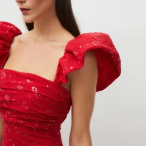 Redondo Flared Red Cotton Midi Dress