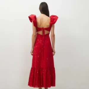 Redondo Flared Red Cotton Midi Dress