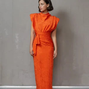 Redondo Brand Orange Jacquard Midi Dress
