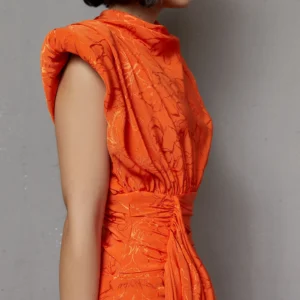 Redondo Brand Orange Jacquard Midi Dress