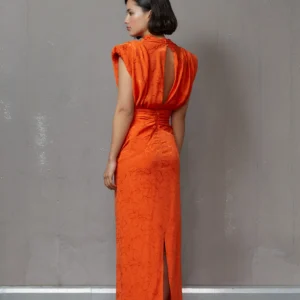 Redondo Brand Orange Jacquard Midi Dress
