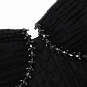 Self Portrait Black Dot Mesh Tier Midi Dress