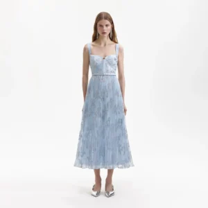 Self Portrait Blue Pleated Midi Dress