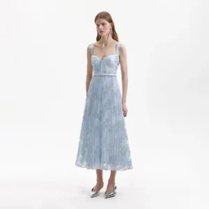 Self Portrait Blue Pleated Midi Dress