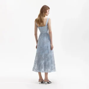 Self Portrait Blue Pleated Midi Dress