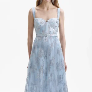 Self Portrait Blue Pleated Midi Dress