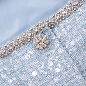 Self Portrait Blue Sequin Boucle Feather Mini Dress