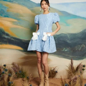 Dream Sister Jane Blue Mini Jacquard Dress
