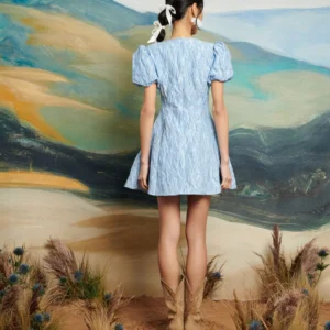 Dream Sister Jane Blue Mini Jacquard Dress