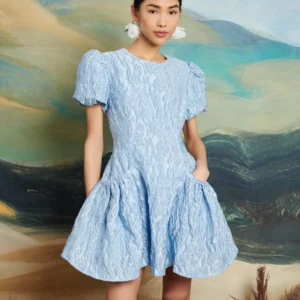 Dream Sister Jane Blue Mini Jacquard Dress