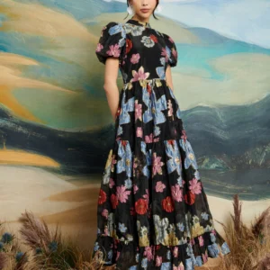 Dream Sister Jane Metallic Floral Jacquard Midi Dress