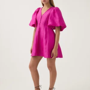 Aje Dusk Pink Sleeve Mini Dress