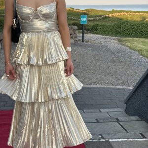 Self Portrait Gold Metallic Tiered Midi Dress