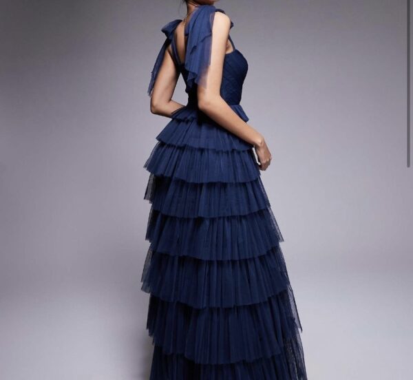 Lace & Beads Bow Shoulder Ruffle Maxi n - Image 2