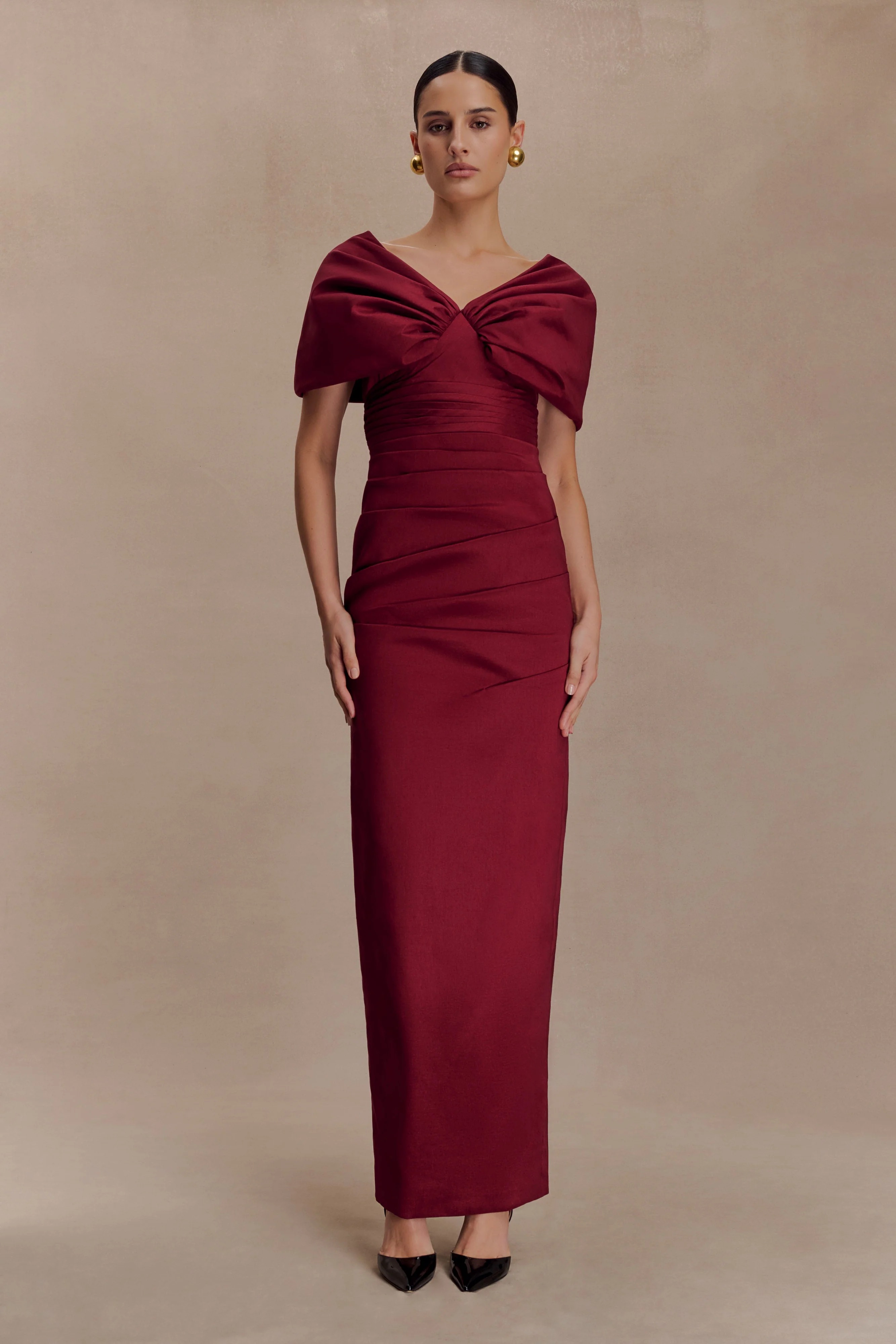 Thelma Bardot Maxi Dress -Wine