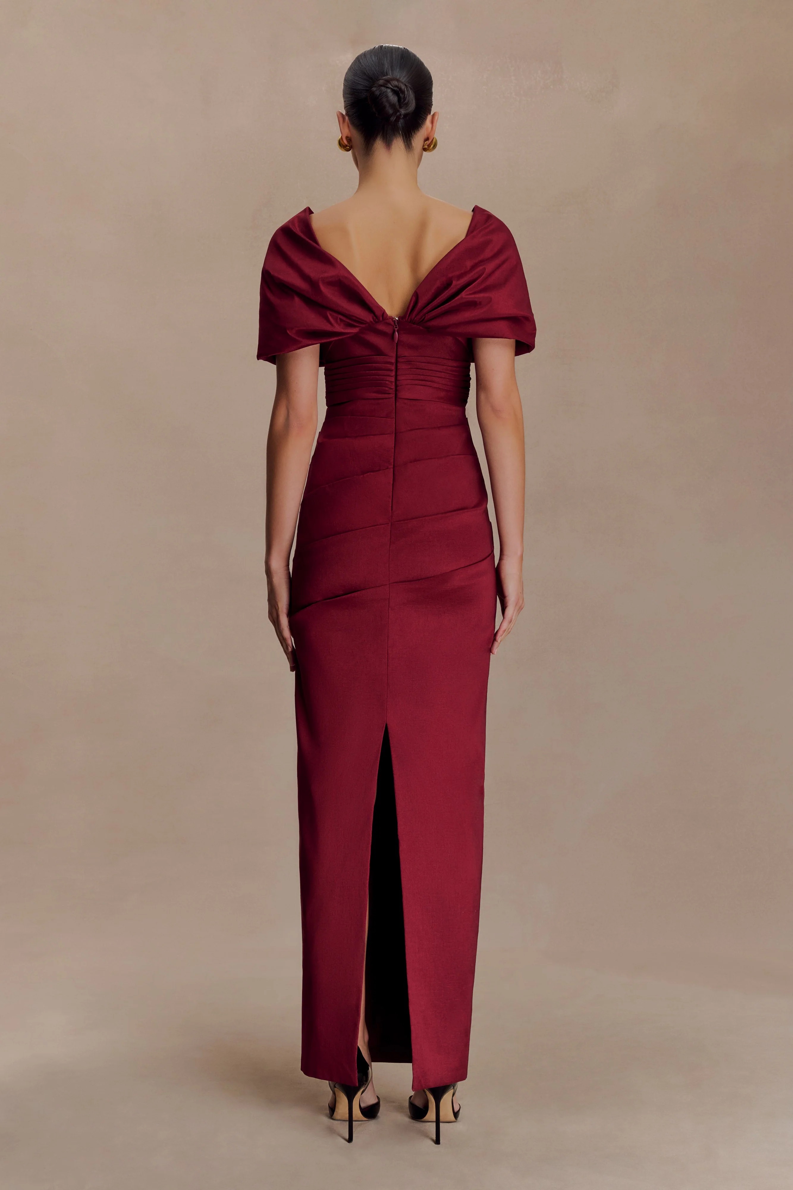 Thelma Bardot Maxi Dress -Wine - Image 3