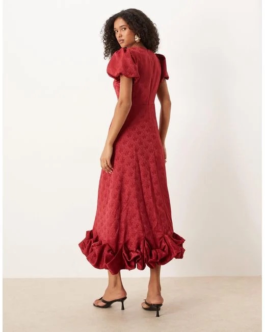 Sister Jane Puff Sleeve Bubble Hem Midi Dress - Image 3