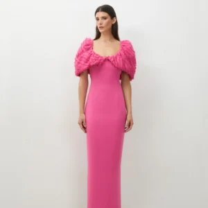 Redondo Brand Pink Maxi Dress with Fringe Detailing