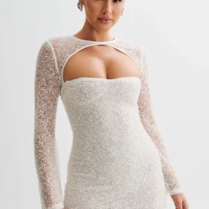 Meshki Paxton Pearl Beaded Mini Dress
