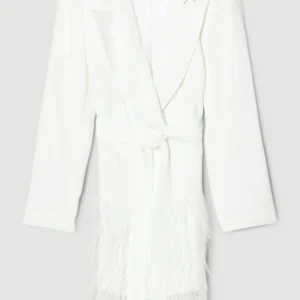 Karen Millen Satin Crepe Feather Hem Mini Dress