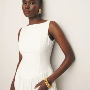Reformation White Midi Skater Dress