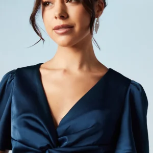 Oasis Satin Twist Front Angel Sleeve Midi Dress